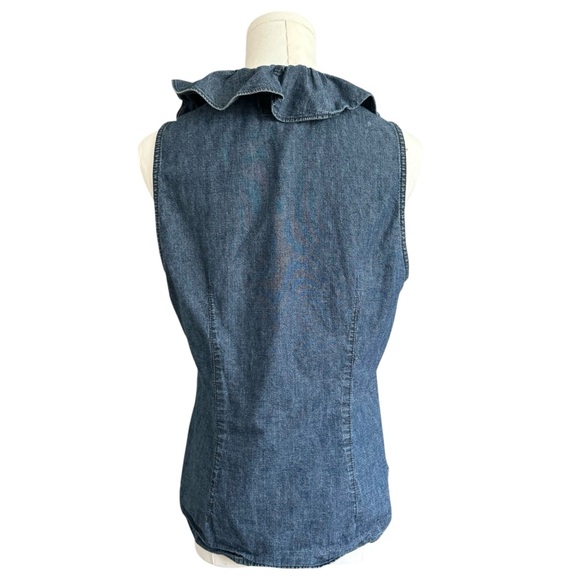 CHAPS DENIM RUFFLE BUTTON TOP - Picture 3 of 6